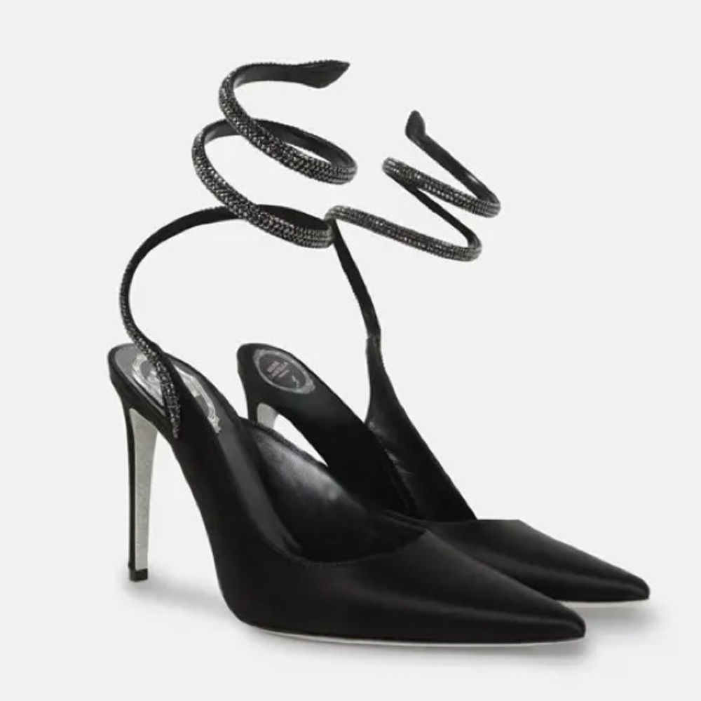 Black Satin Cleo Pumps with jeweled strap NWT